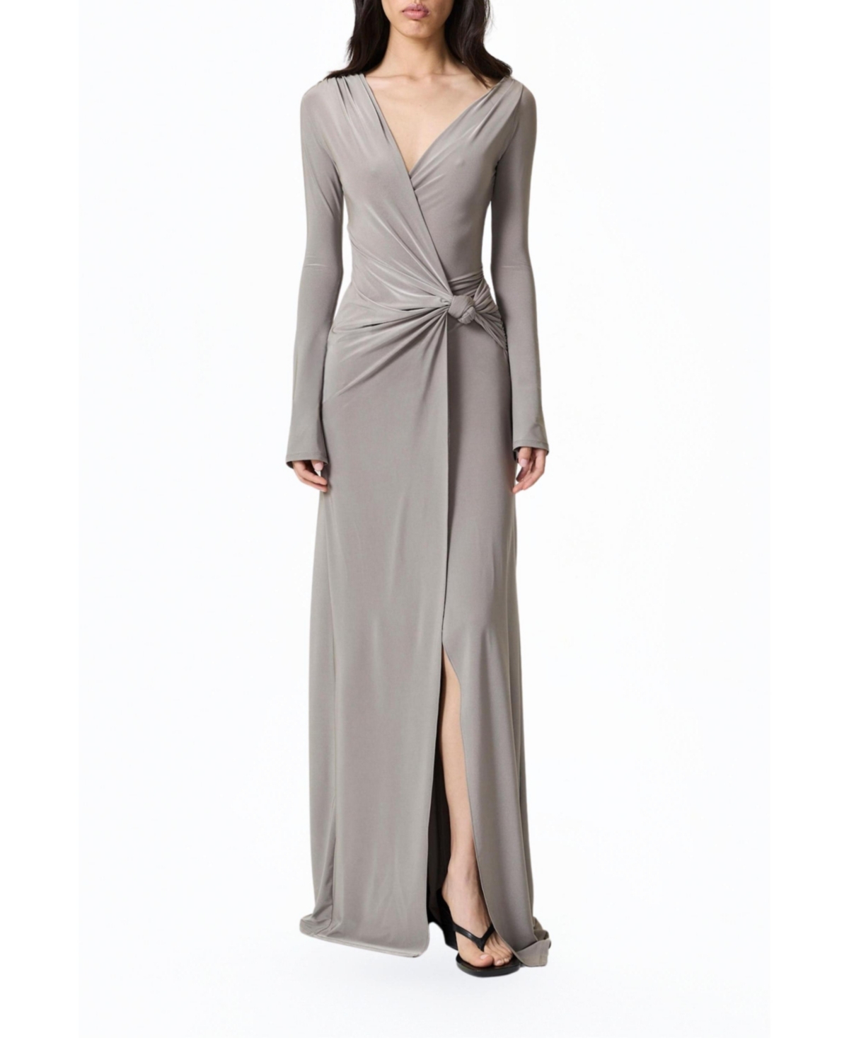 Women's Knot Detail Slit Maxi Dress - Dark beige