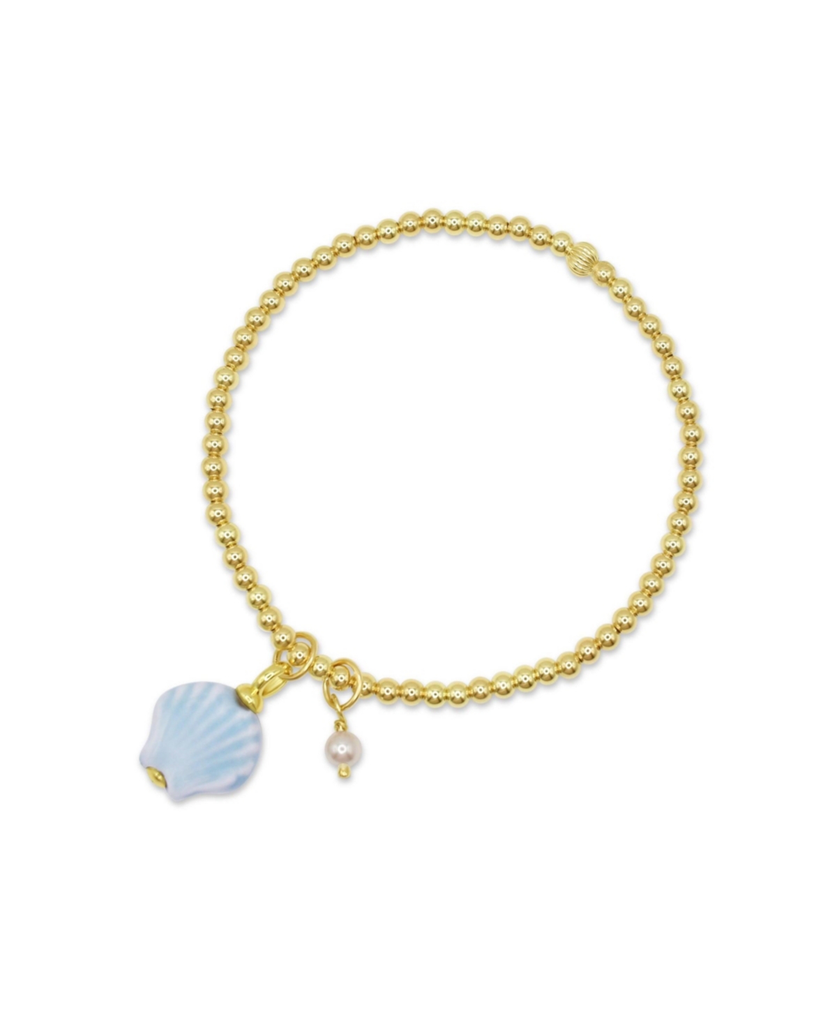 Non-Tarnishing 3mm Gold Filled Beads With Mini Pearl and Glass Seashell Charm Bracelet - Gold