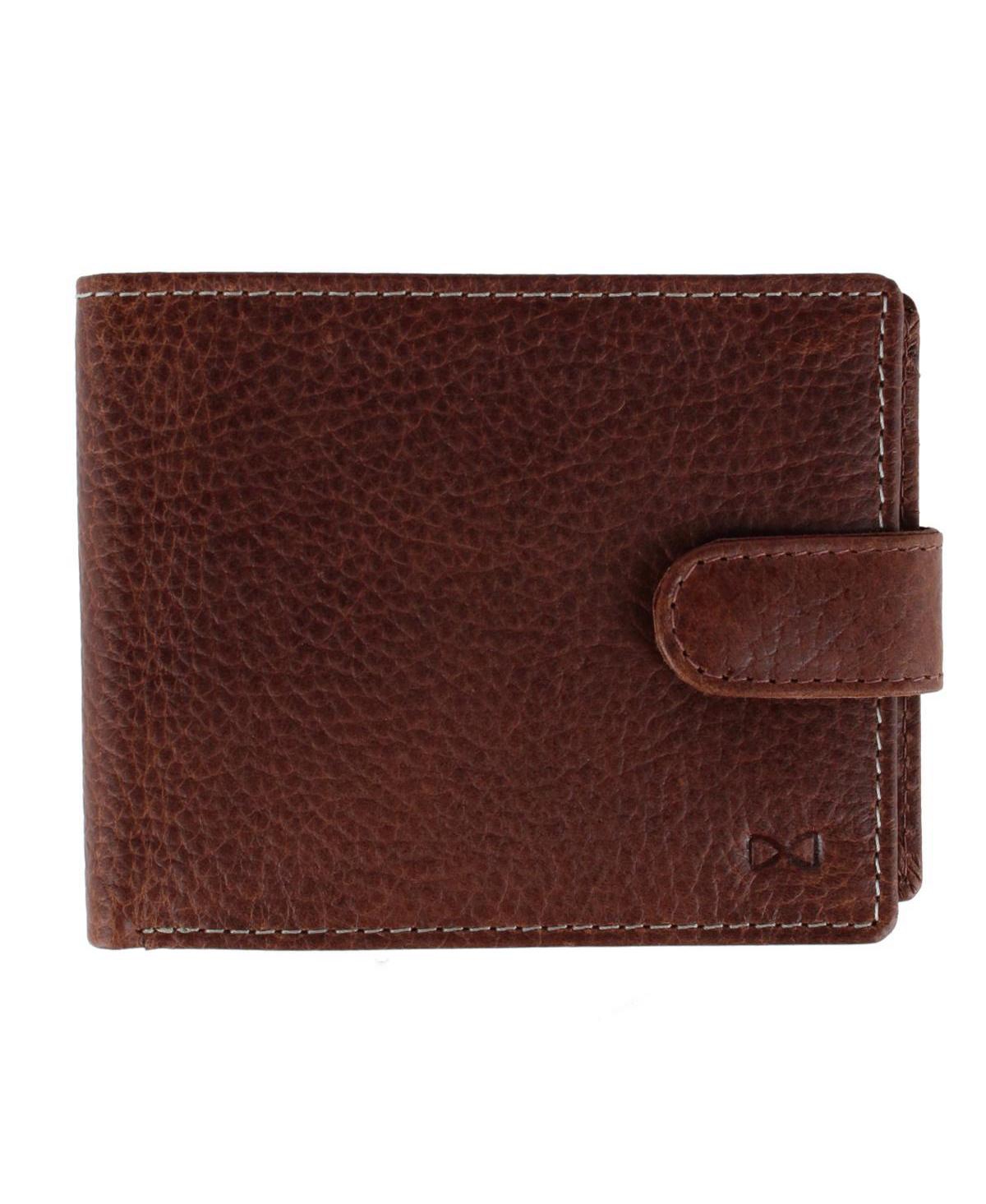 Men's Parker Pebbled Leather Bi-Fold Wallet with Id Window and Popper Fastener - Brown
