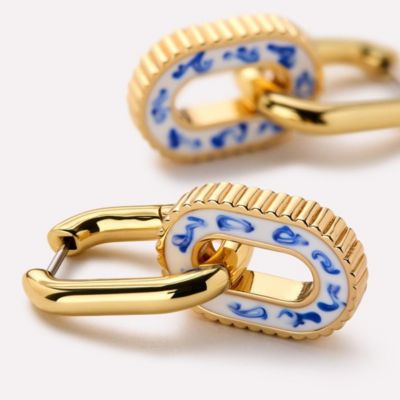 Double Hoop Earrings - Ash Double Marble Blue