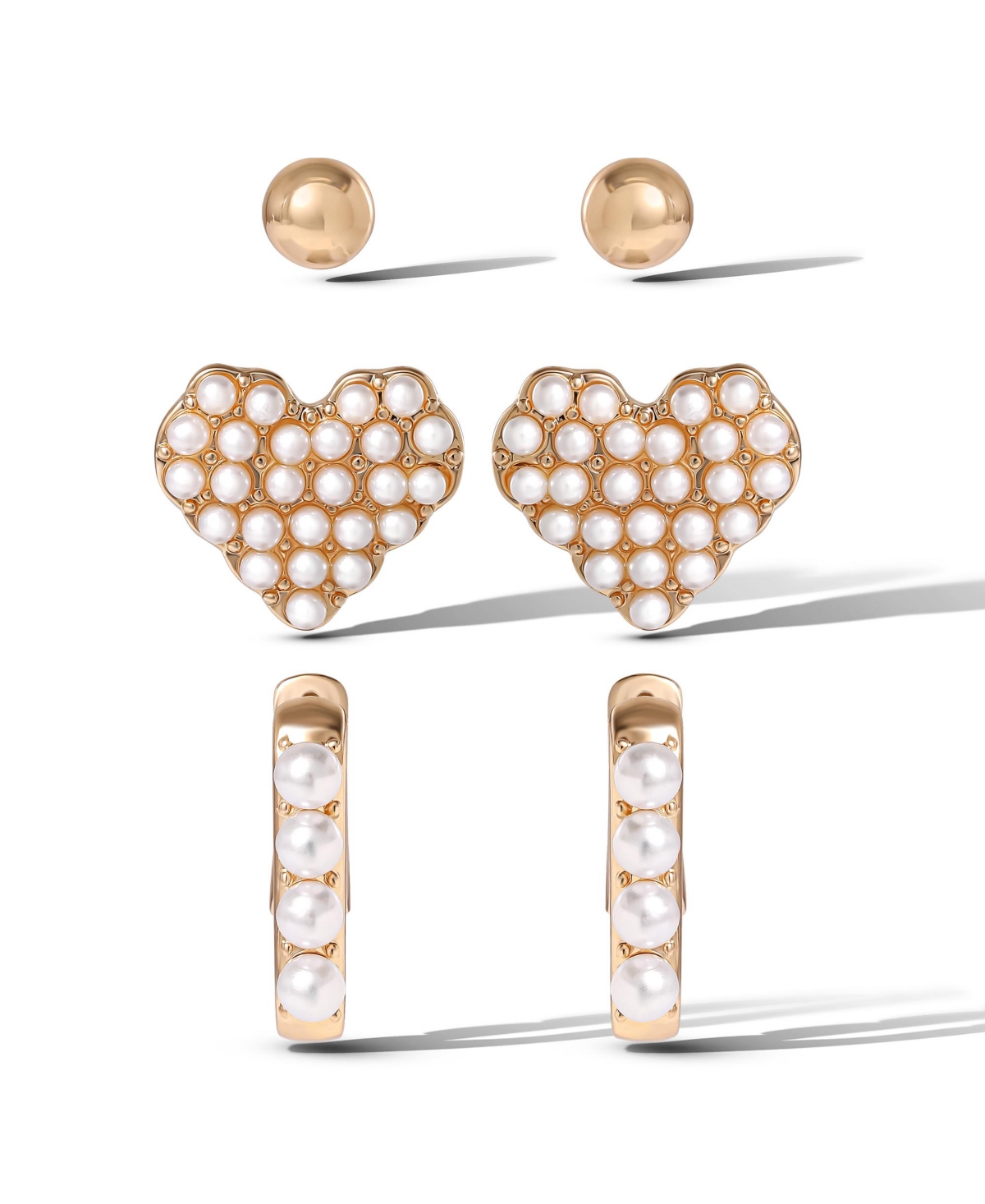Pearl Stud Earring Set of 3 - Gold