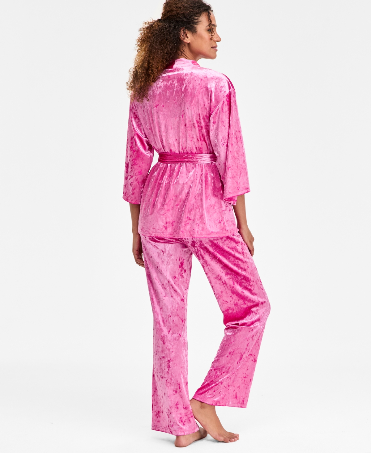 Inc International Concepts Women's 3-pc. Crushed Velvet Pajama Set, Macy's Exclusive In Pink