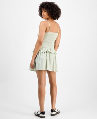 Women's Gingham Cotton Ruffled Mini Dress