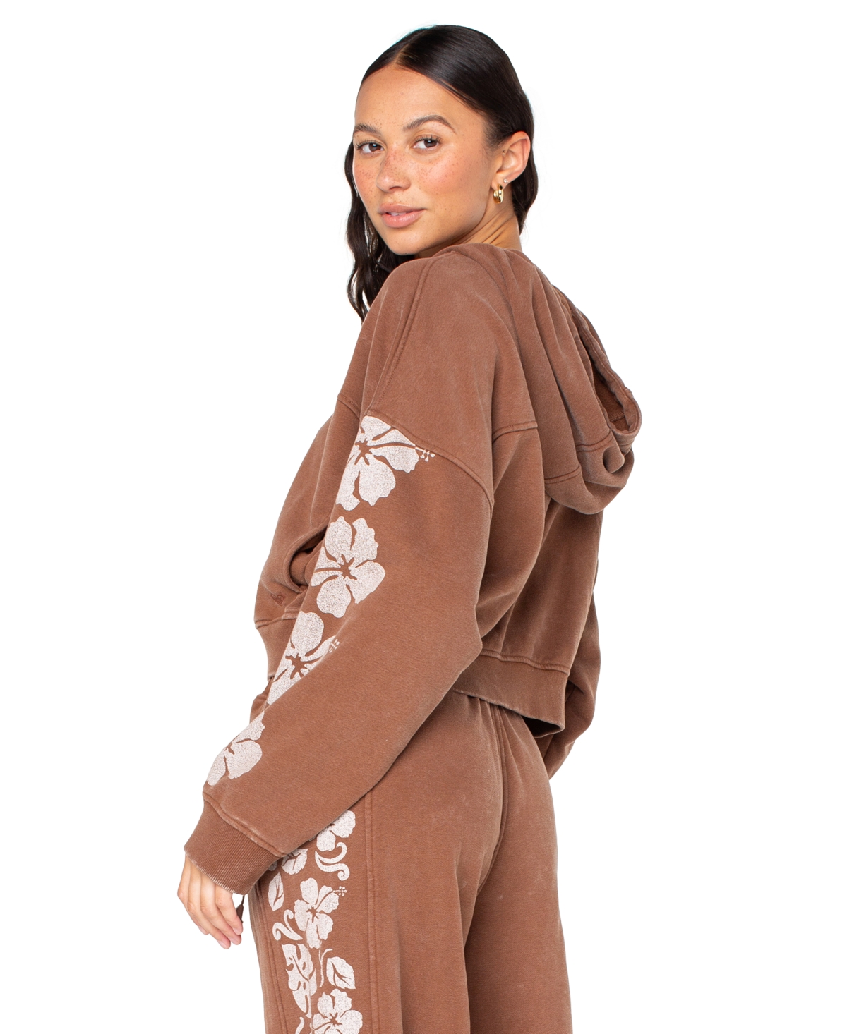 Roxy Juniors' Fringing Reefs Graphic Zip-front Hoodie In Brown