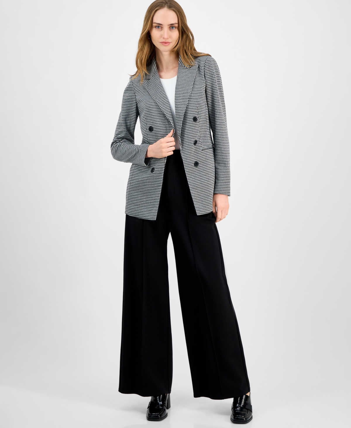 Bar Iii Women's Houndstooth Faux Double-Breasted Jacket, Macy's Exclusive