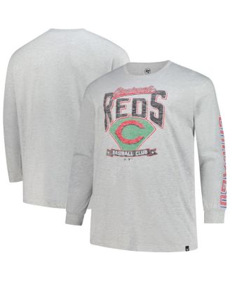 '47 Brand - Men's Gray Cincinnati Reds Big Tall Distressed Franklin Long Sleeve T-Shirt