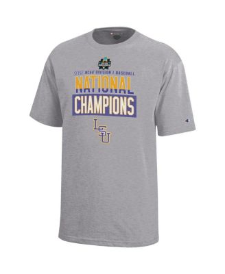Champion - Big Boys and Girls Gray LSU Tigers 2025 NCAA Baseball Men's College World Series s Locker Room T-Shirt