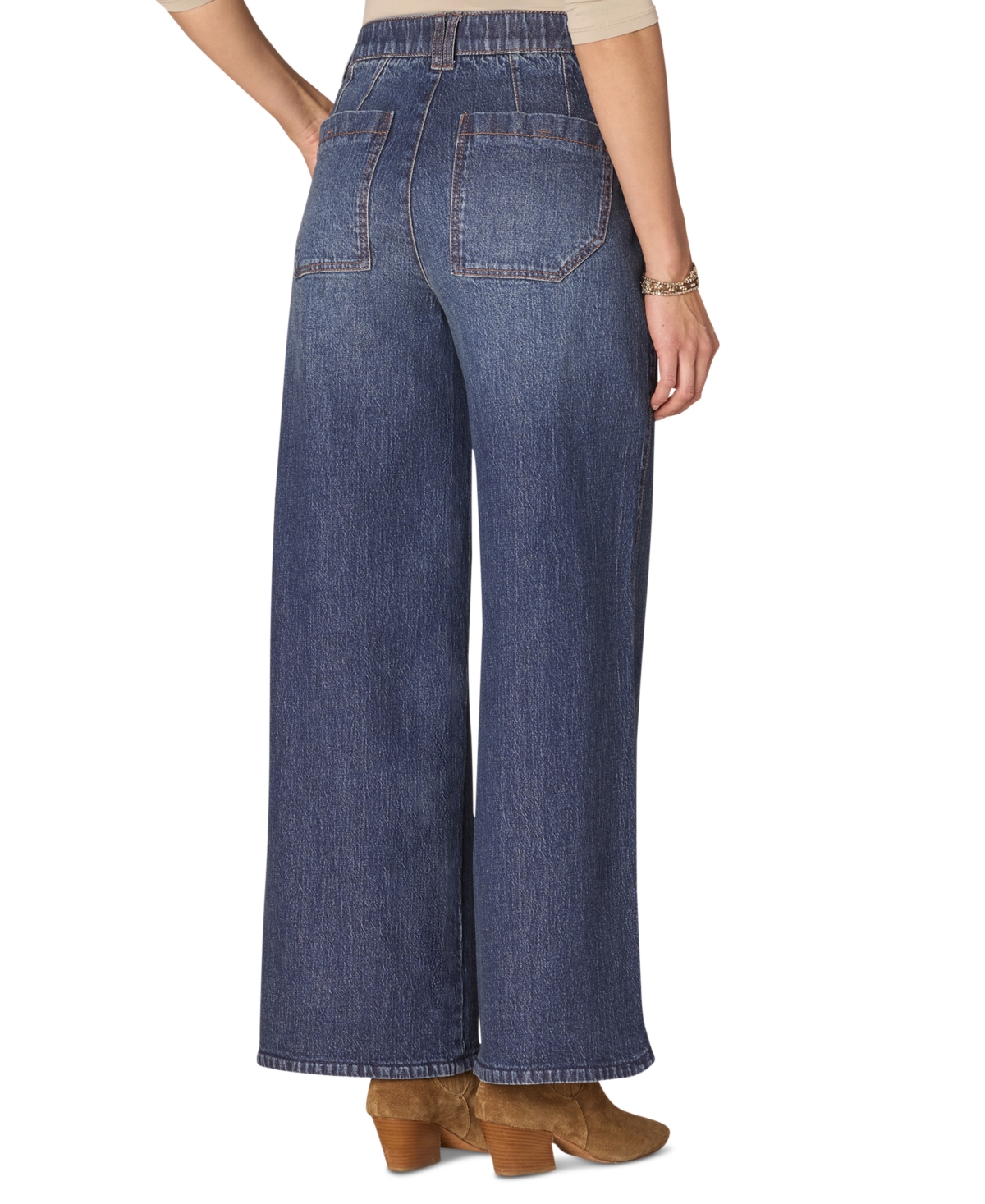 Democracy Petite "ab"solution Skyrise Tulip-hem Wide-leg Jeans In Blue