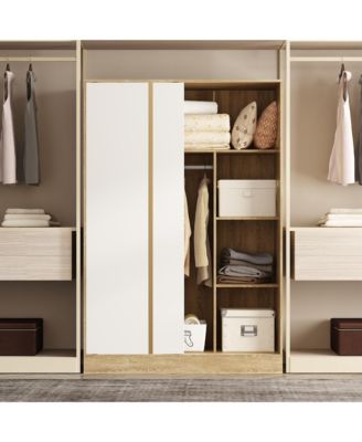 Modern high-quality natural wood color sliding door wardrobe, made of wood, with hanging clothes pole