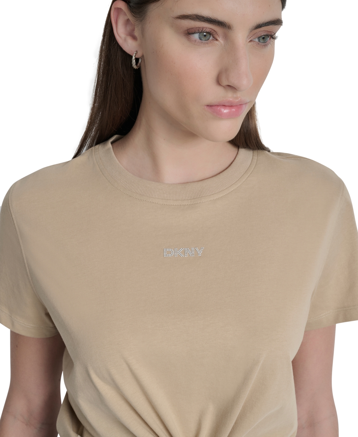 Dkny Women's Studded-logo T-shirt In Brown