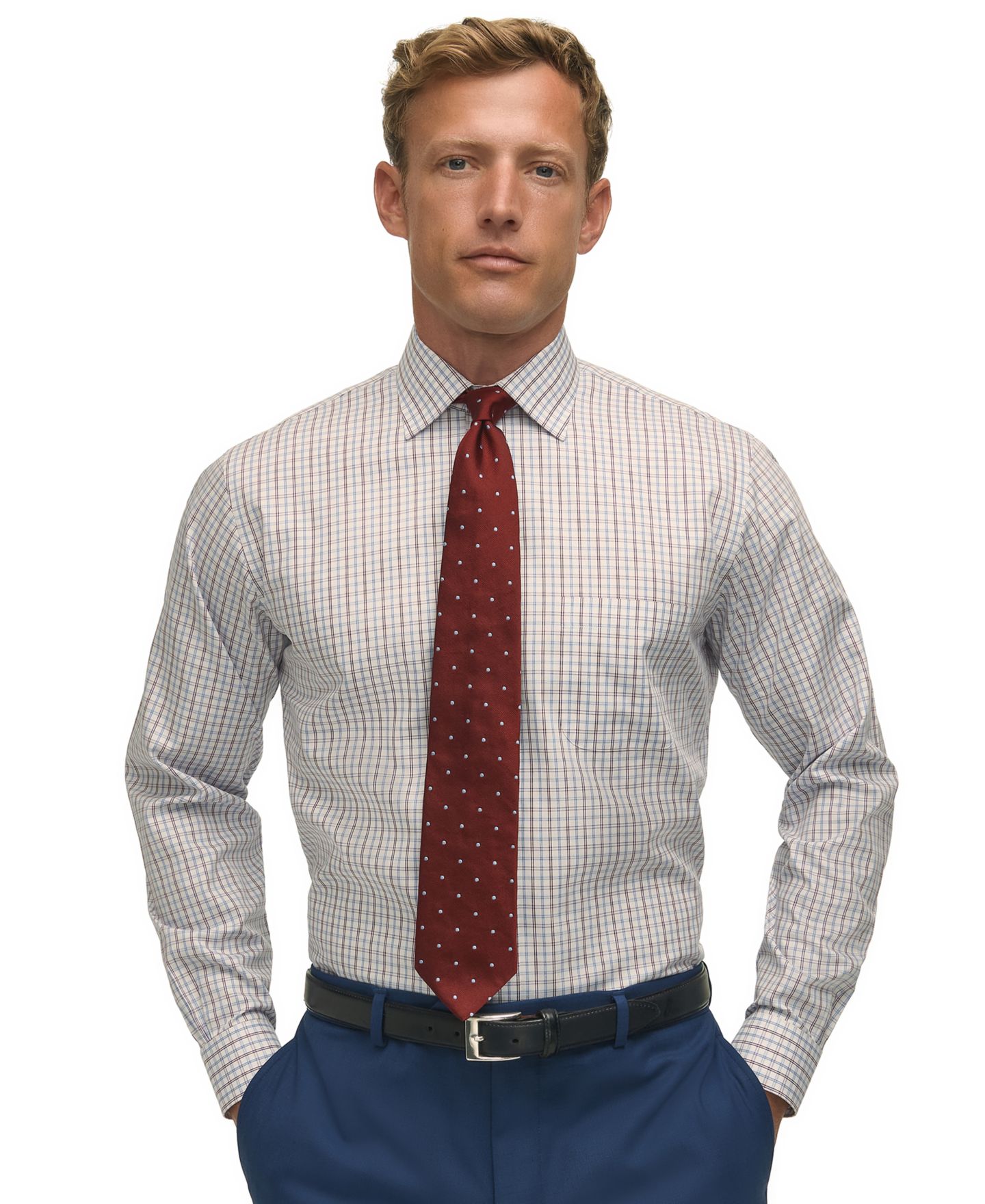 Мужская рубашка Brooks Brothers Regular-Fit Spread Collar Windowpane Dress Shirt, цвет: Синий разноцветный — фото 1