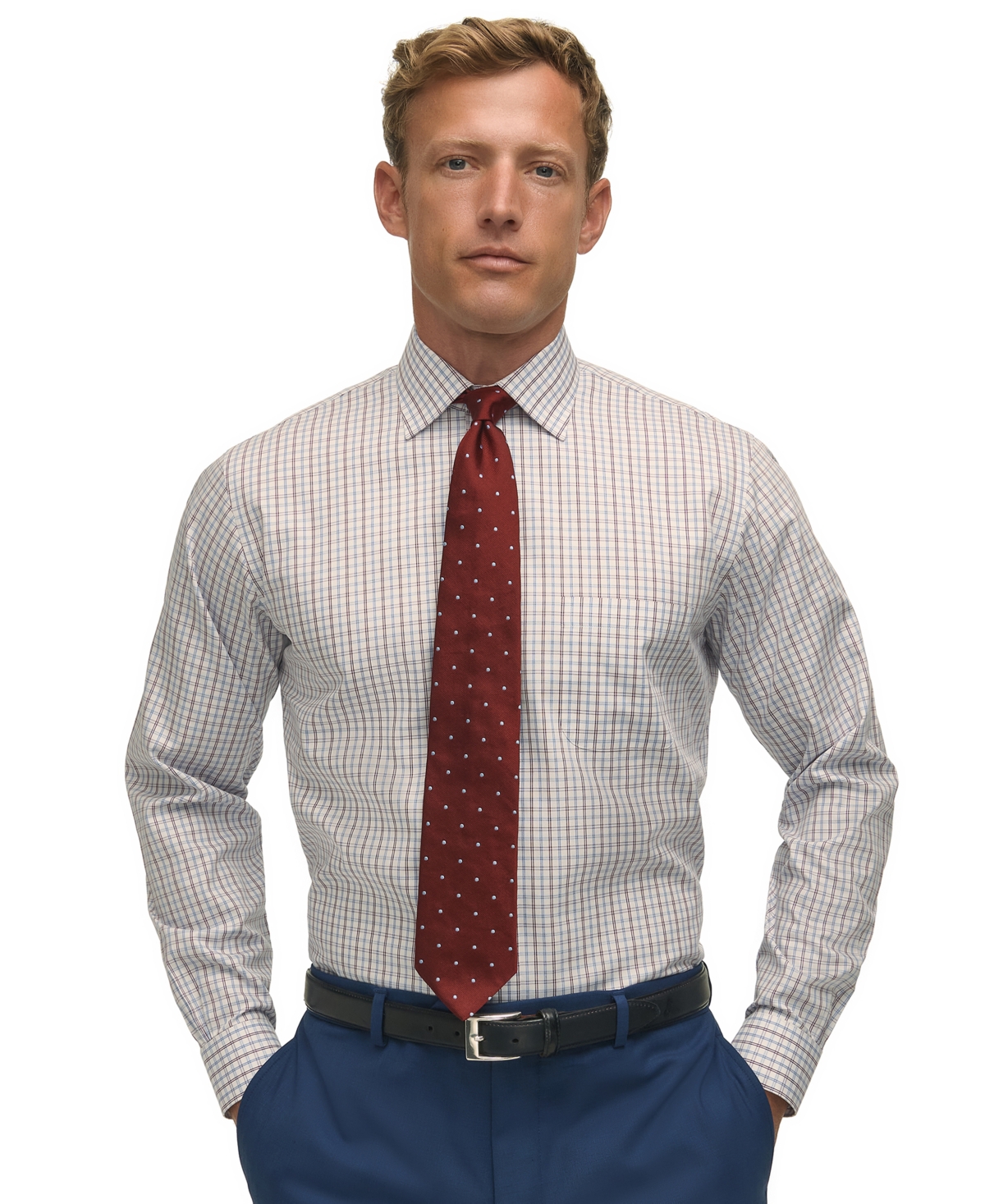 Men's Regular-Fit Windowpane Dress Shirt - Blue Multi