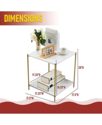Side End Table with Faux Marble Storage Shelves & Gold Metal Frame, Nightstand for Bedroom, Living Room, or Modern Accent Table