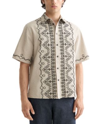 SCOTCH & SODA - Men's Relaxed Fit Short Sleeve Embroidered Button-Front Shirt