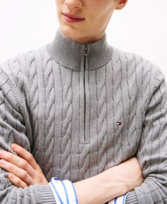 Men's Long-Sleeve Cable Knit Quarter-Zip Sweater