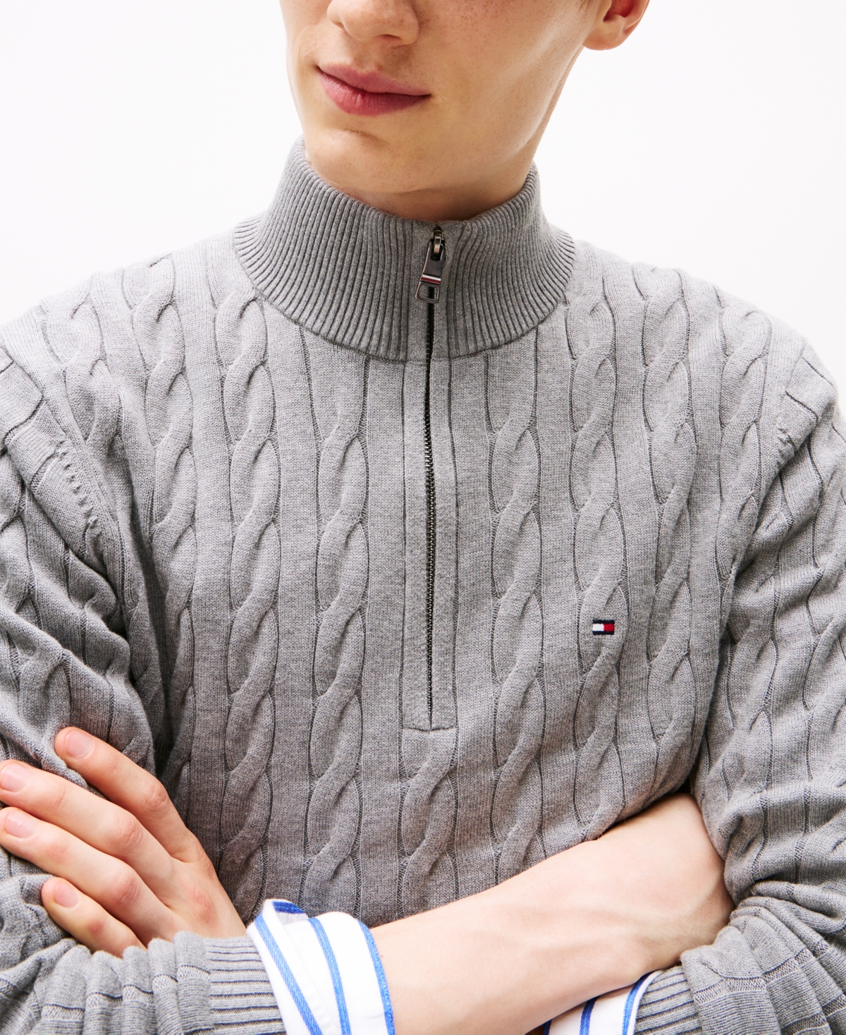 Tommy Hilfiger Men's Long-Sleeve Cable Knit Quarter-Zip Sweater