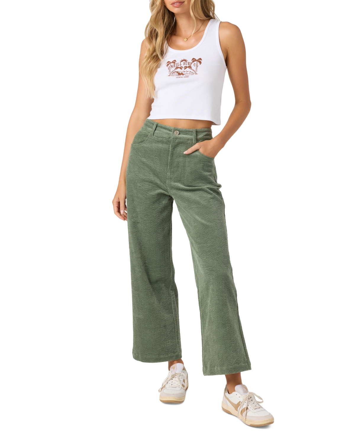 Juniors' Langford Corduroy Mid-Rise Pants - Sea Spray