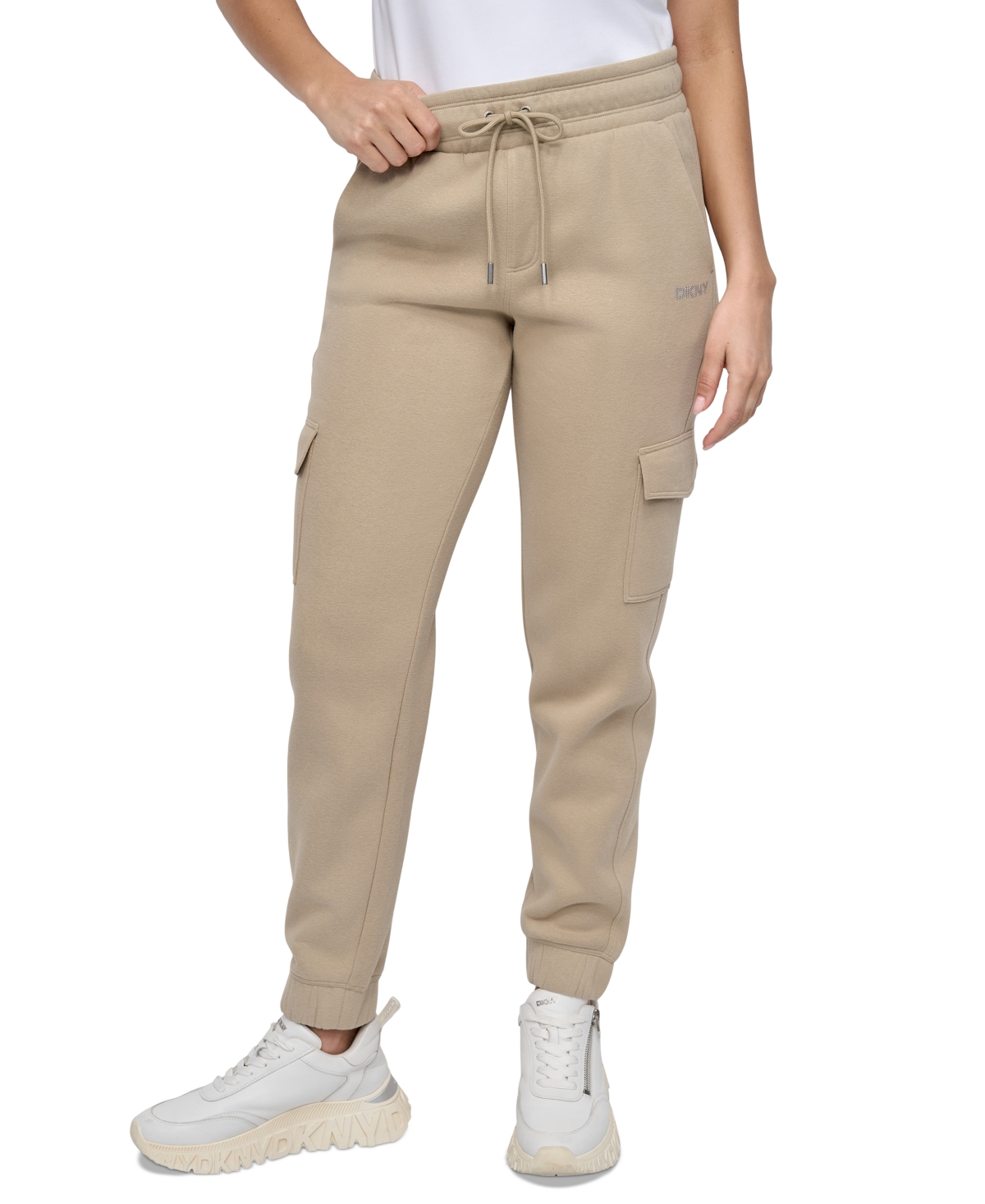Dkny Sport Women's Studded-logo Cargo Joggers In Nude