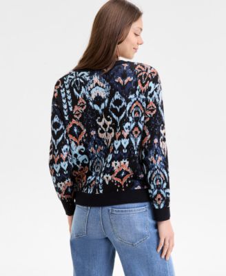 Women's Printed Long-Sleeve Crewneck Sweater