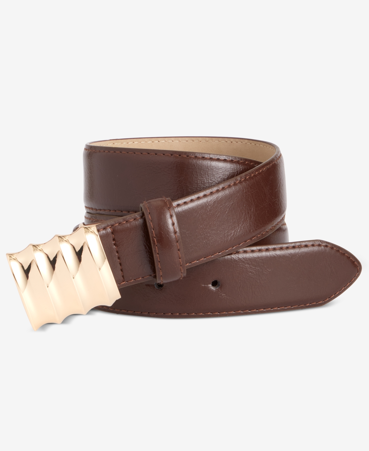 Inc International Concepts Ripple Buckle Patent Belt, Macy's Exclusive In Brown
