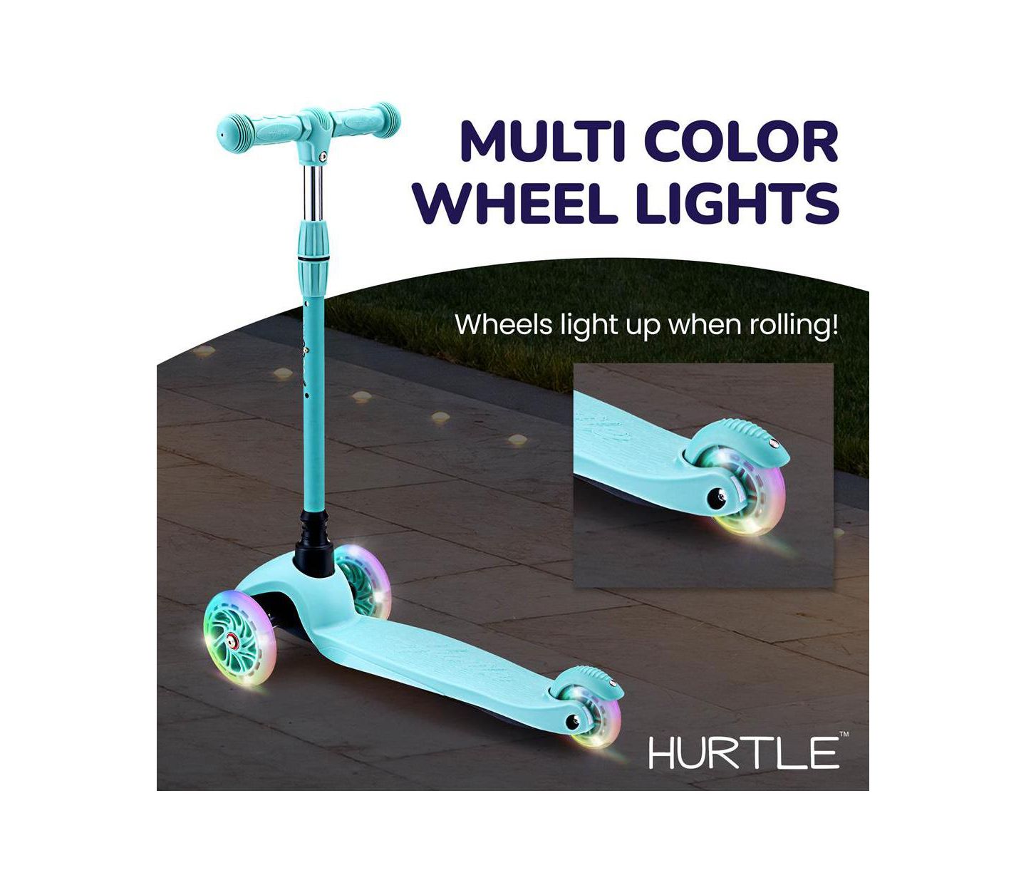 Детская игрушка Hurtle Mini Kickboard Scooter with Adjustable Handlebar and LED Light Wheel, Ages 2+, цвет: Синий — фото 5