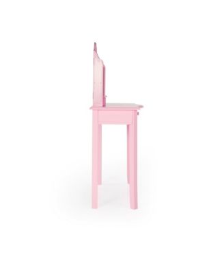 Kids' Vanity and Stool Set - White: Little Girls Pretend Play Princess Desk and Chair, Makeup Mirror with Storage Drawer