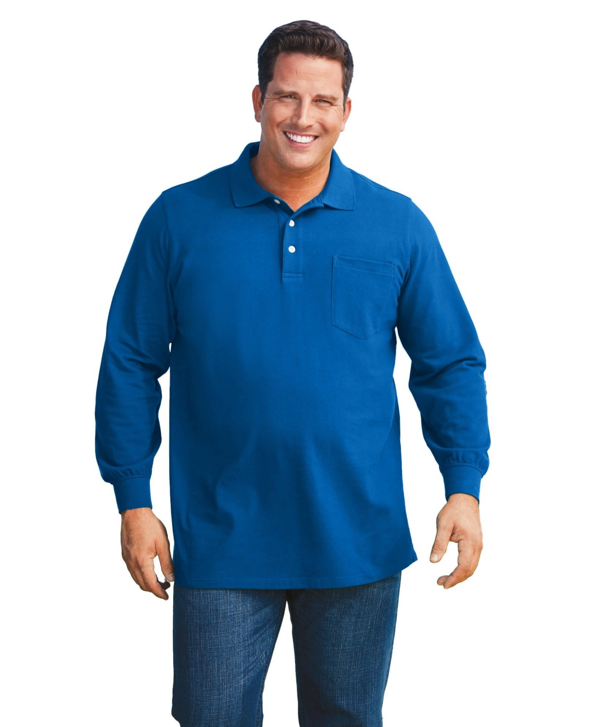 Big & Tall Long-Sleeve Shrink-Less Cotton Polo - Royal blue