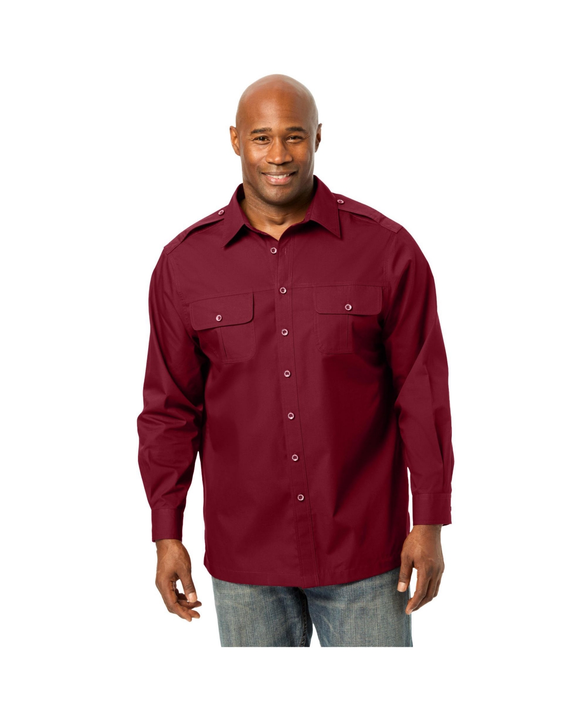 Big & Tall by KingSize Long Sleeve Pilot Shirt - Rich burgundy