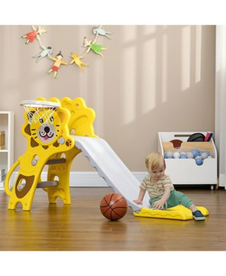 2 in 1 Toddler Slide for Indoors, Toy for Toddler, Easy Set Up Baby Slide with Basketball Hoop for Kids.