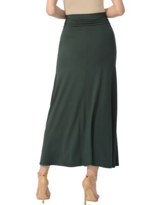Women's Waist Ruched Pull On Maxi Skirt