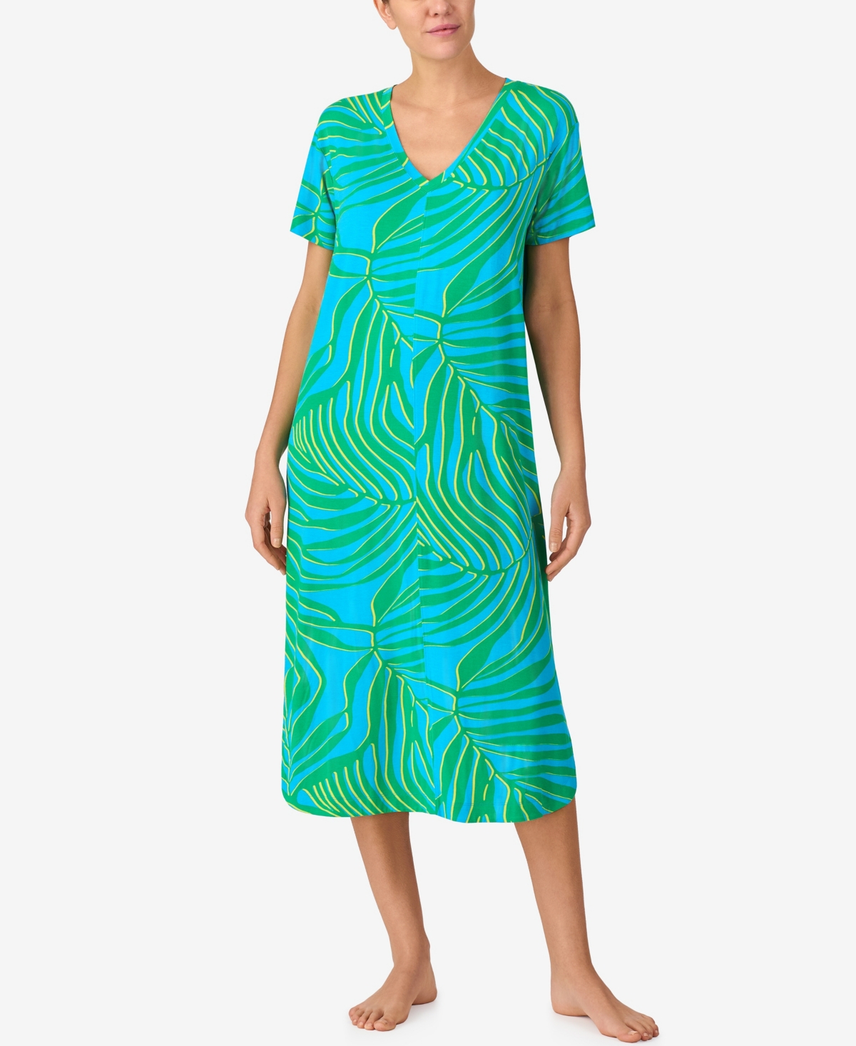 Women's Long Soft Knit Flowy Nightgown - Blue Print