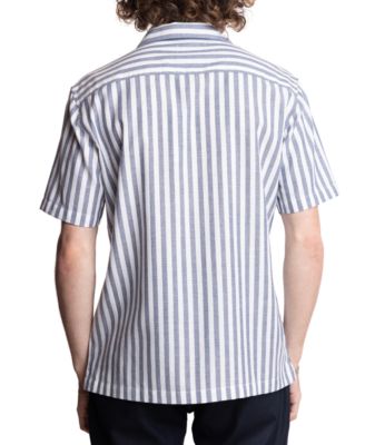 Men's Short Sleeve Striped Button-Front Camp Shirt