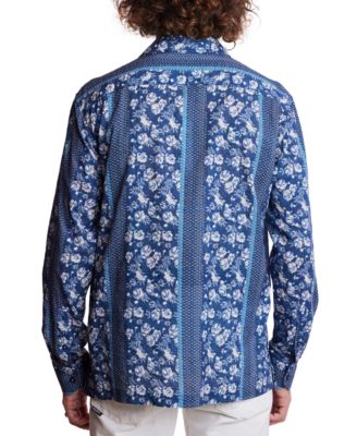 Men's Slim Fit Long Sleeve Floral Button-Front Camp Shirt