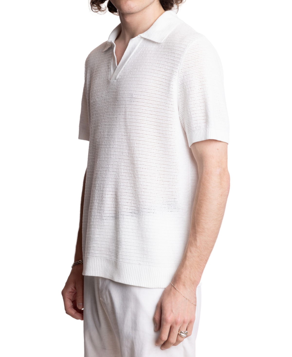 Paisley & Gray Open Knit Johnny Collar Polo In White
