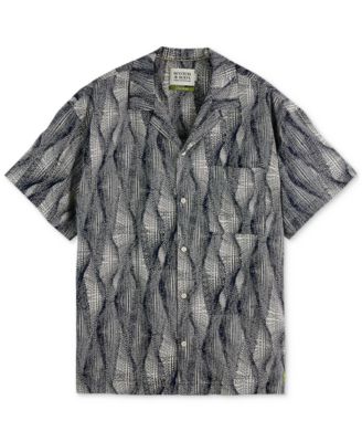 Men's Relaxed Fit Short Sleeve Marble Print Button-Front Camp Shirt