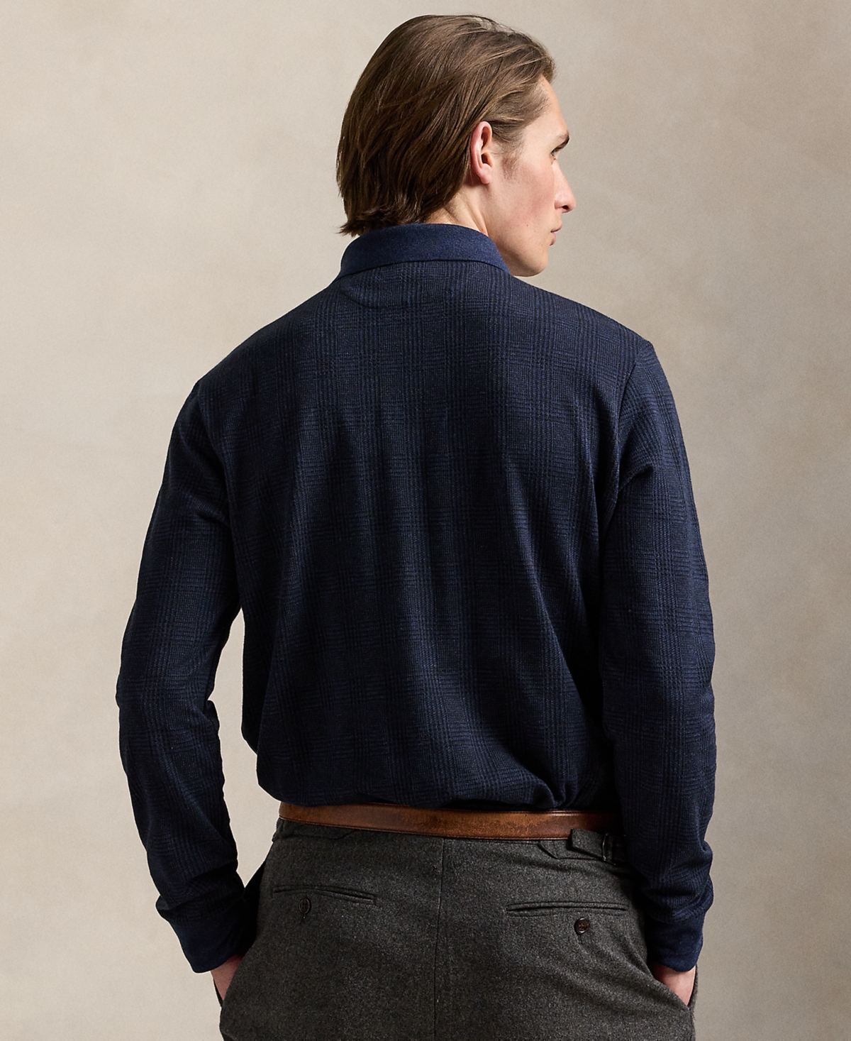 Polo Ralph Lauren Classic Fit Glen Plaid Long Sleeve Cotton Polo In Blue