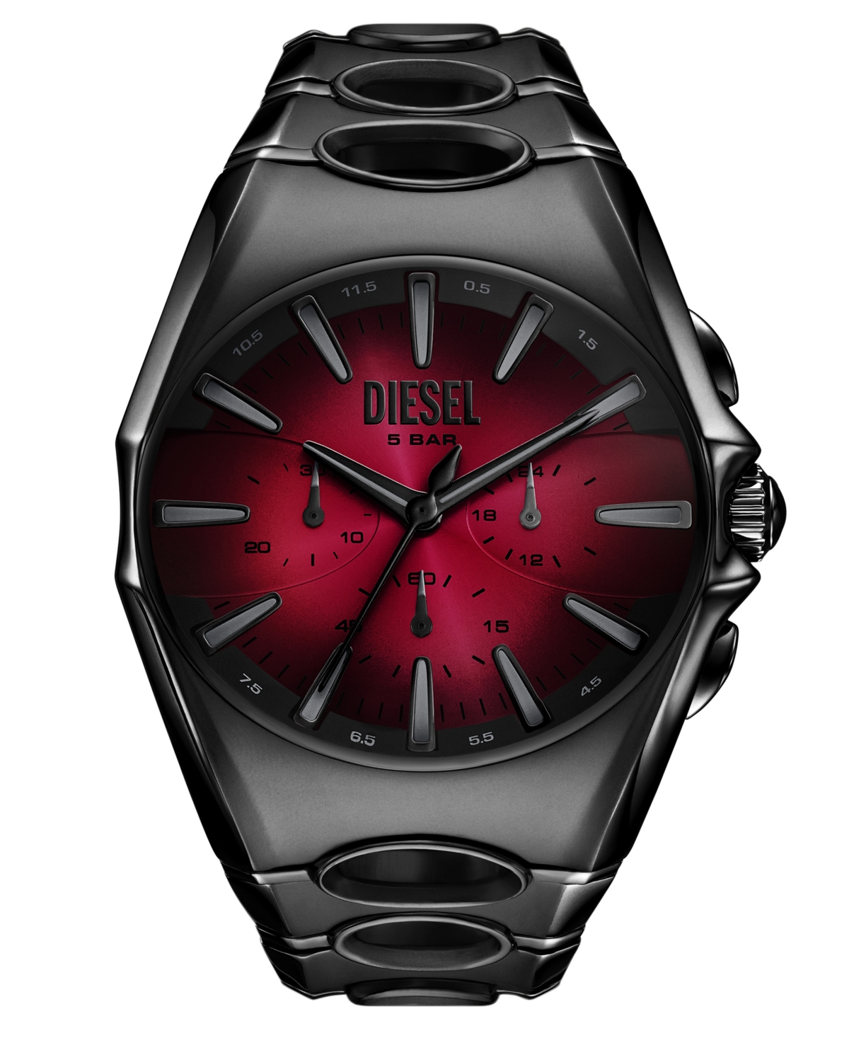 Diesel Men's D-curve Quartz Chronograph Black Stainless Steel Watch, 48mm In Black