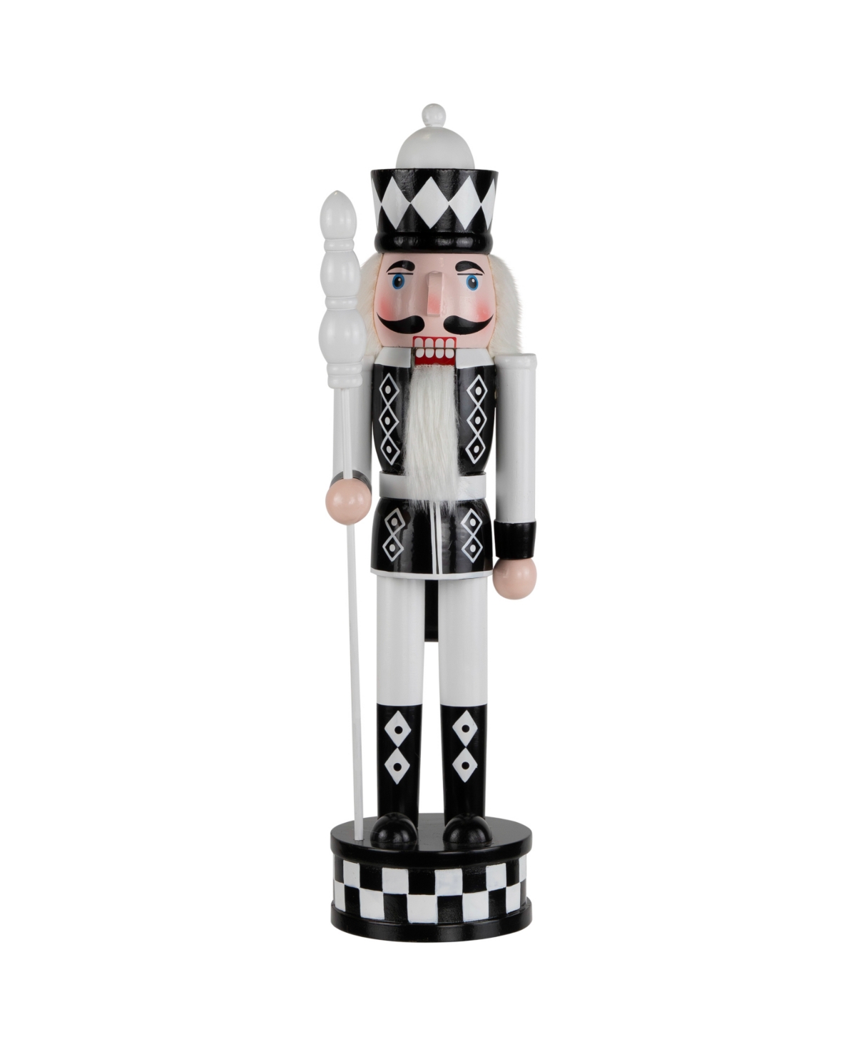 15" Checkered Nutcracker Soldier with Scepter Christmas Figure - Black