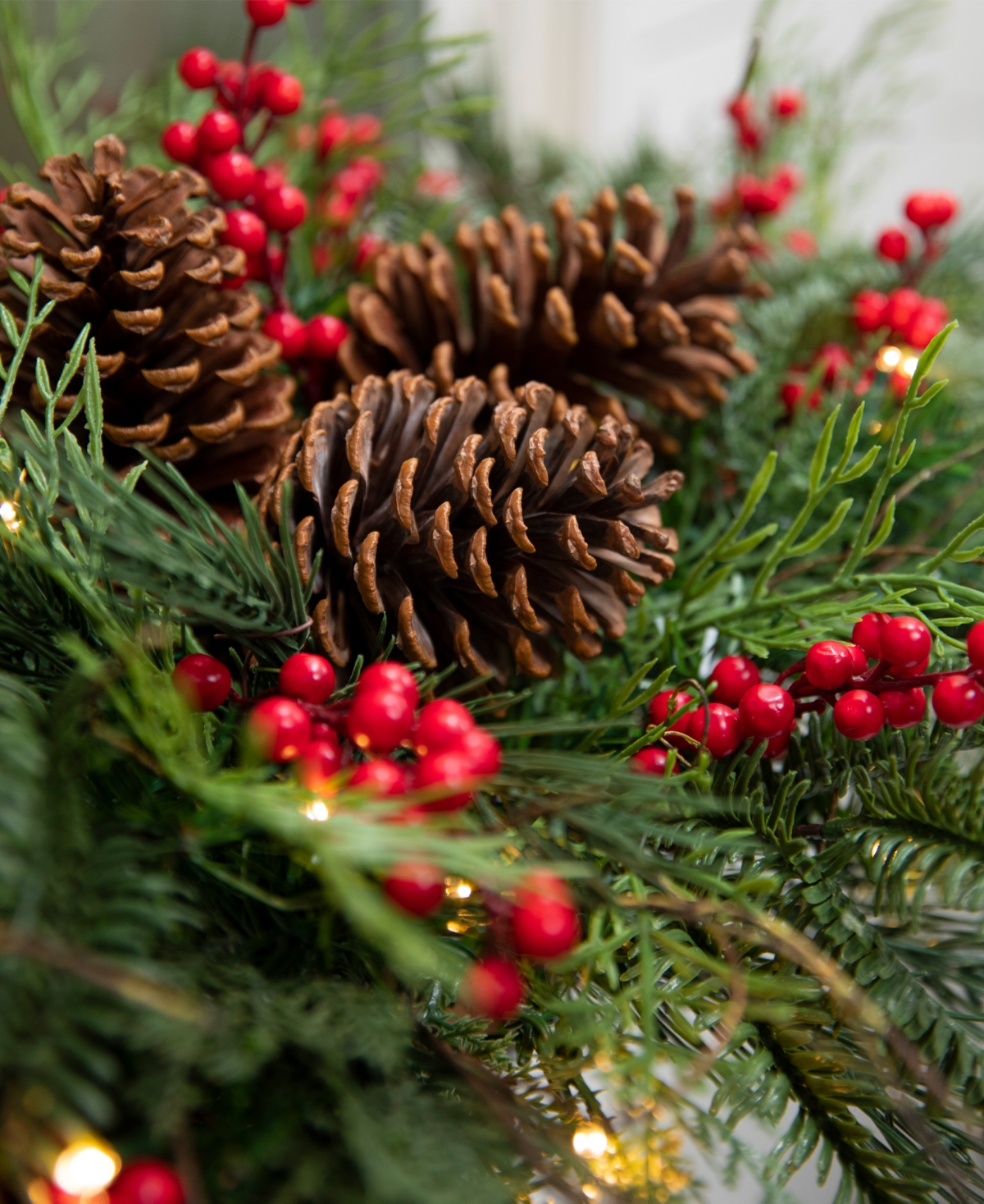 Balsam Hill 10 Ft Outdoor Red Berry Pine Pre-lit Garland In Green