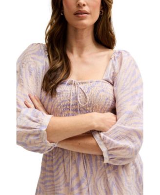 Women's Lucy Shirred Bodice Banana Check Print Mini Dress