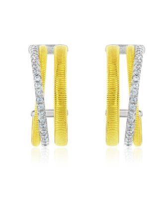 Suzy Levian Golden Helix Sterling Silver & Cubic Zirconia Triple Row Coil Huggie Hoop Earrings