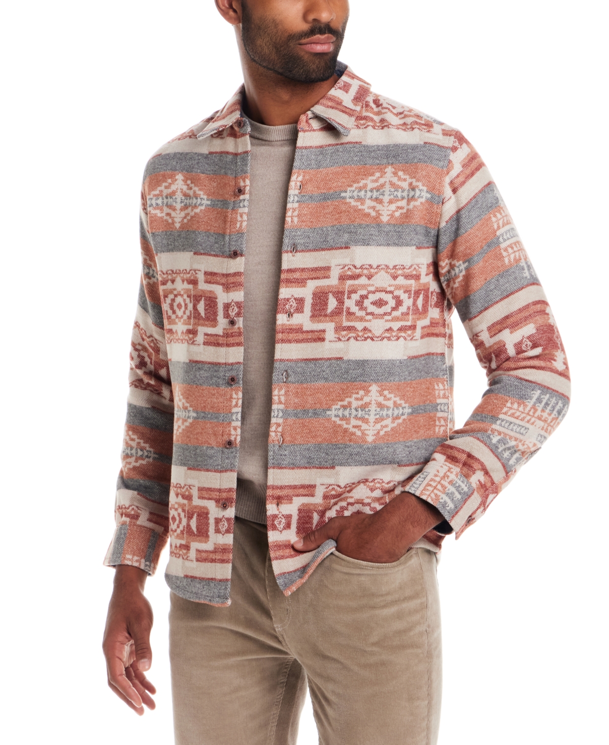 Weatherproof Vintage Men's Southwest Pattern Long Sleeve Button-front Shirt Jacket In Brown