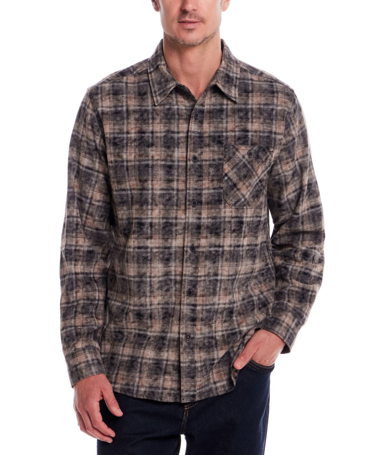 Мужская потертая фланелевая рубашка с длинным рукавом на пуговицах спереди