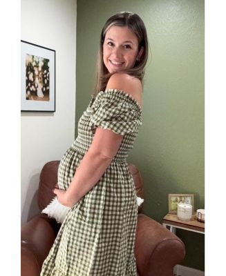 Maternity Rust Gingham Smocked Midi Dress