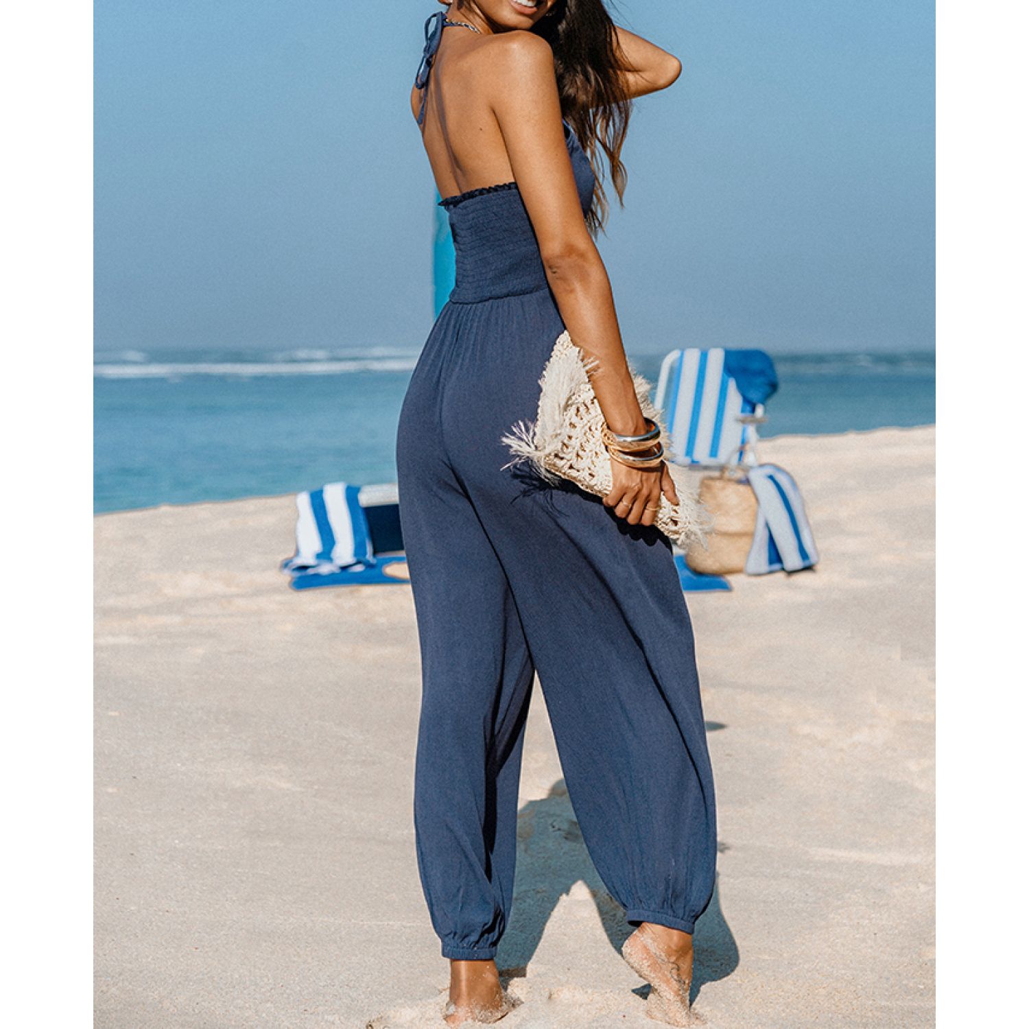 Women's Plunge Halter Jogger Jumpsuit