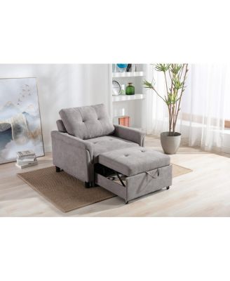 35"W Gray Woven Convertible Armchair