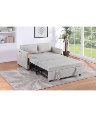 55.5"W Beige Teddy Velvet Sleeper Loveseat with Dual-Pull Sleeper Design