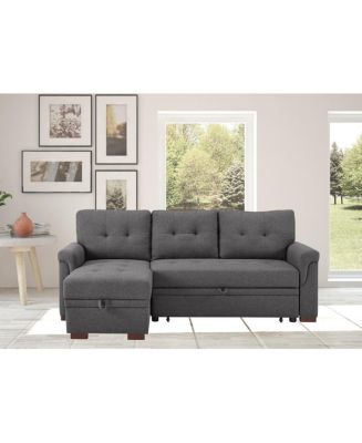 HOMLUX 84"W Dark Gray Linen Reversible Sleeper Sectional Sofa with ...