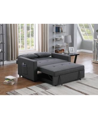 56"W Dark Gray Linen Convertible Sleeper Loveseat with Side Pocket