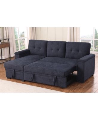 84.5"W Woven Fabric Reversible Sleeper Sectional Sofa with Storage Chaise